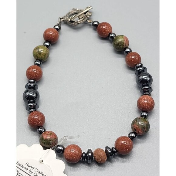 Dizzy bear Creations Bracelet Goldstone Unakite Hematite Sedona Red Rock SZ 7.5" - Picture 7 of 12